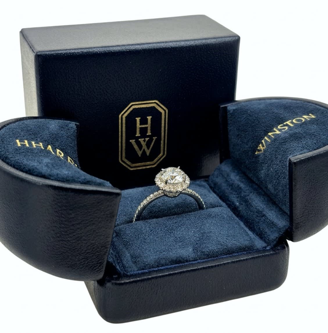 Harry Winston 1.09 Carat E/VS1 Platinum Diamond Halo Engagement Ring