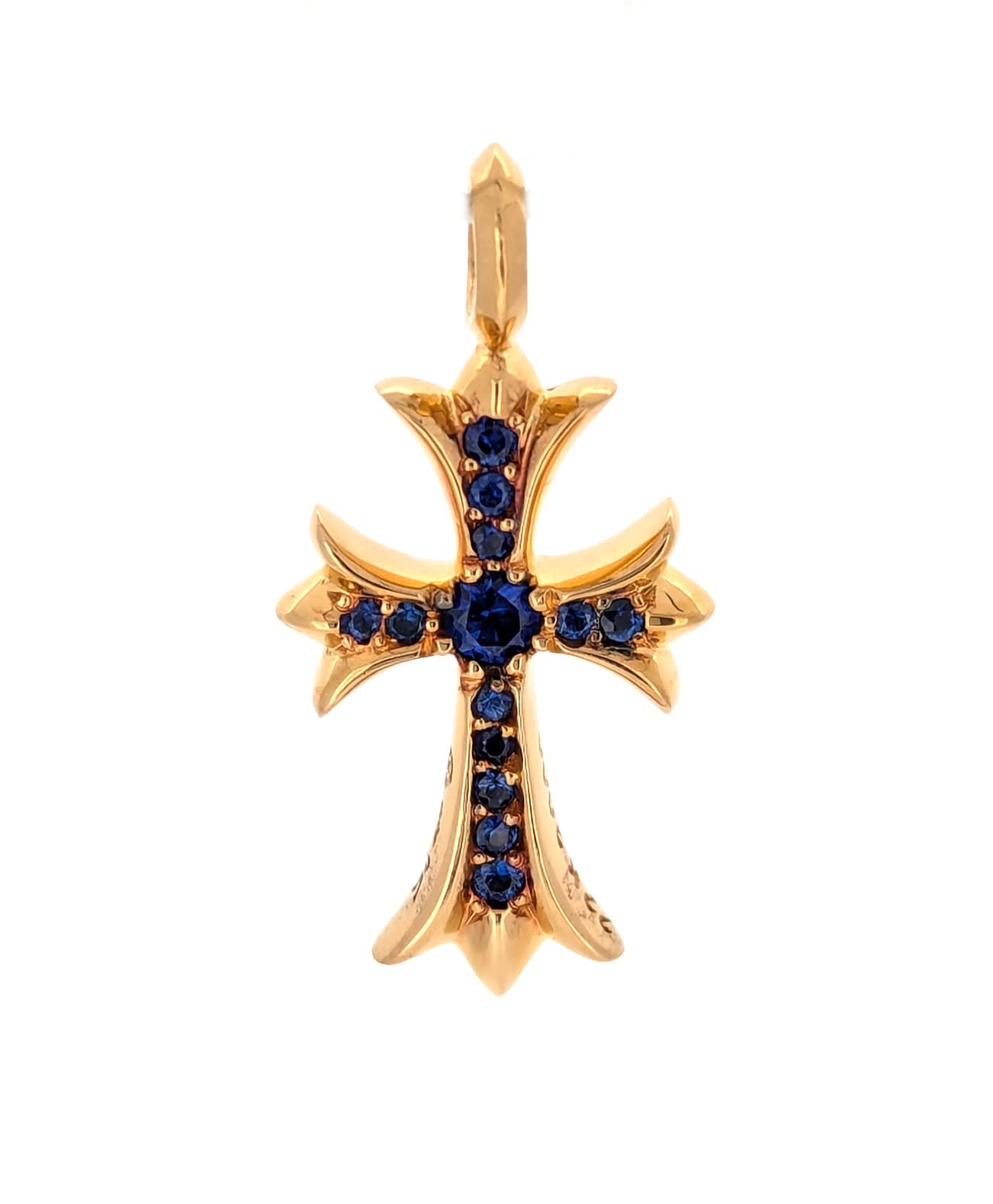 Chrome Hearts 22k Rose Gold Tiny Fat Blue Sapphire Cross Pendant