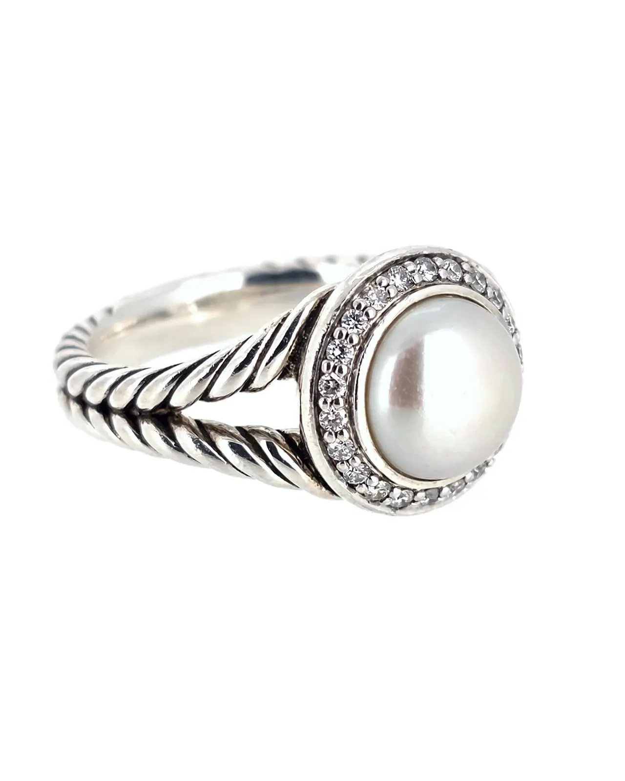 David Yurman Petite Cerise Pearl and Diamond Ring