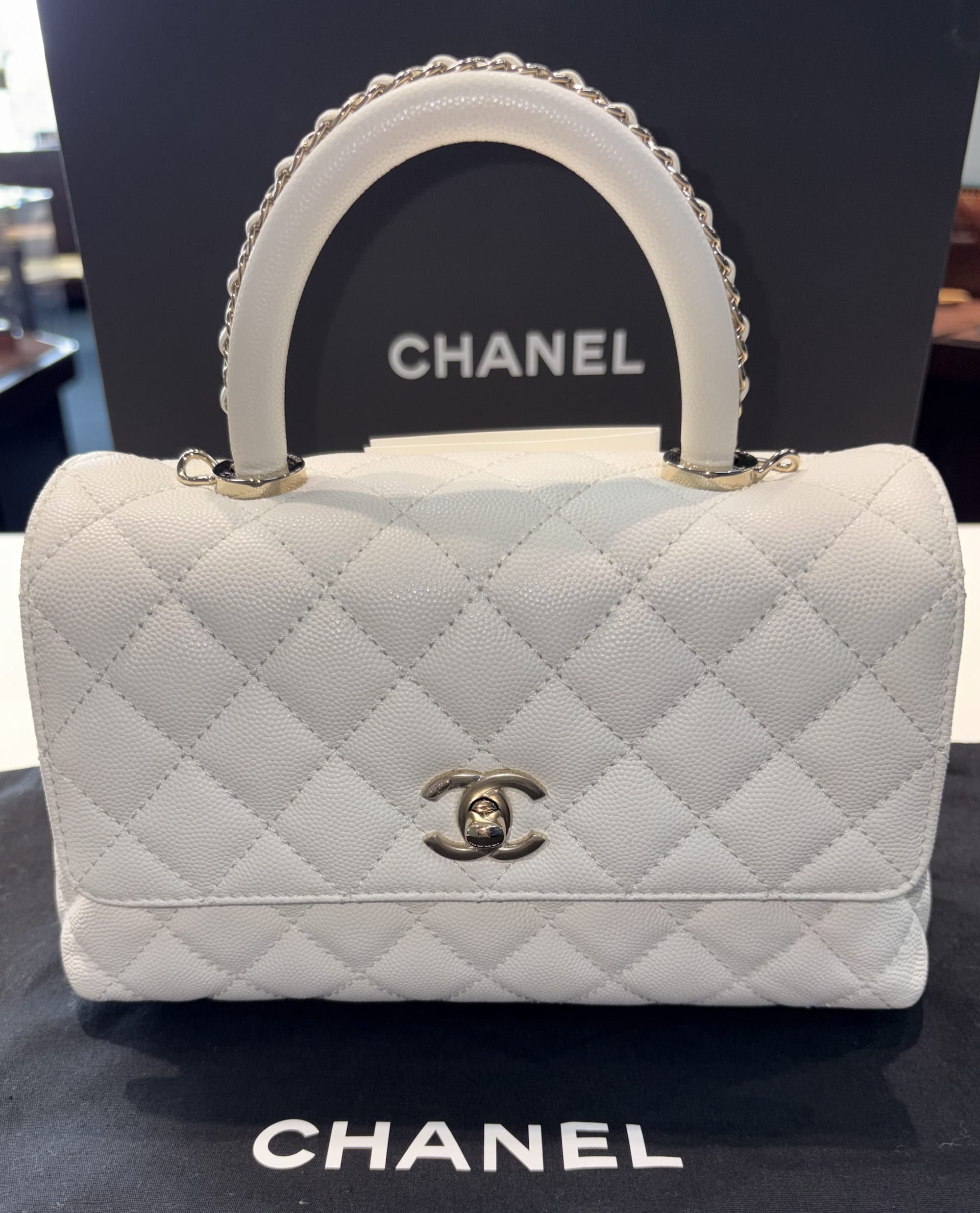 CHANEL White Flap Bag Caviar