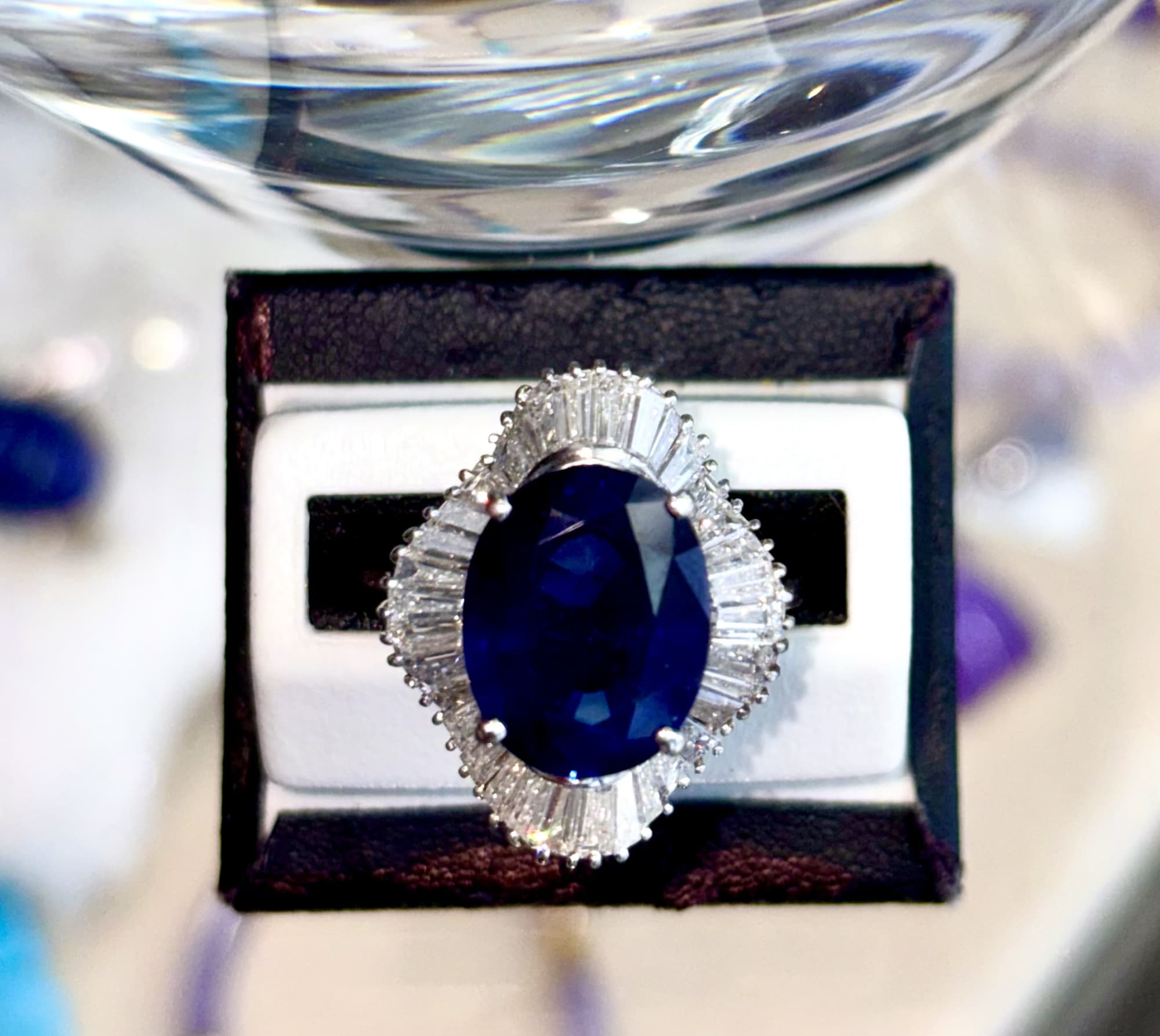 8 Carat Natural Oval Blue Sapphire Platinum Diamond Ring