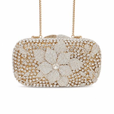 Gold Petal Crystal Clutch
