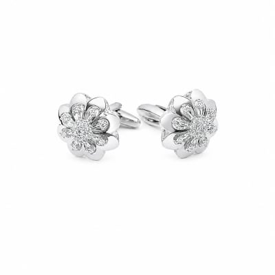 Silver Flower Stoned Cufflinks