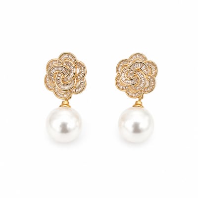 Flower and Pearl Earrings
