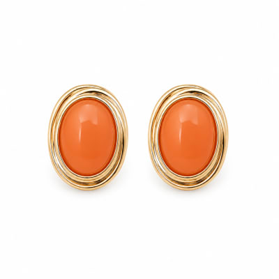 Round Coral Gold Earring