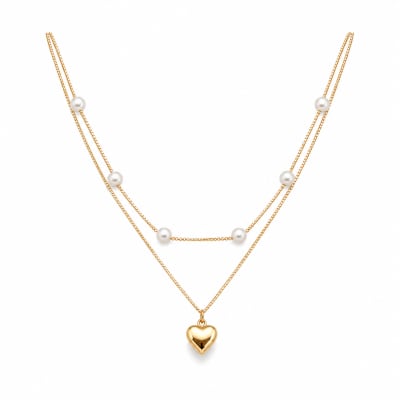 2Layers Pearl Heart Necklace