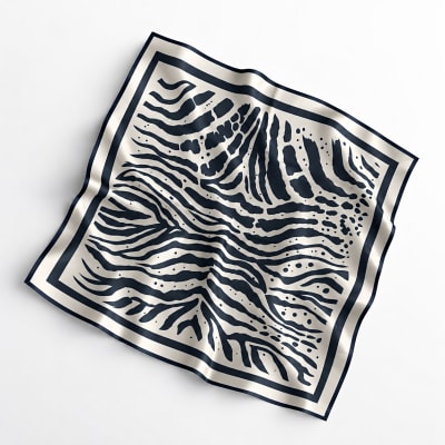 100% SILK ivory and Zebra Print Scarf