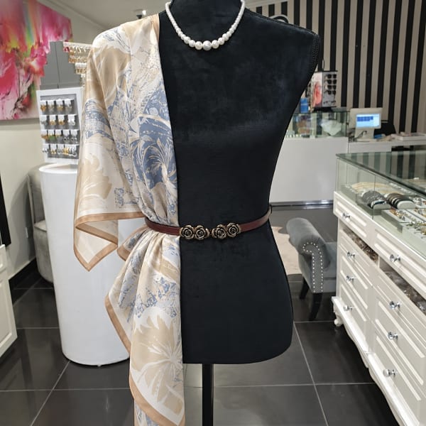 100% SILK Powder Blue and Blush Abstract Botanical Scarf