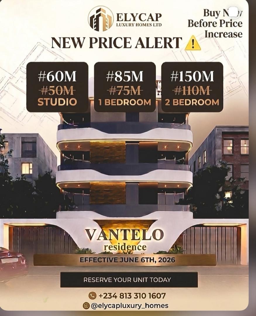 Studio, 1 & 2 Bedroom Luxury Apartments For Sale in Lagos | Vantelo Residence by Elycap