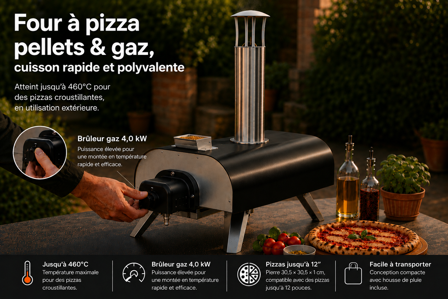 Dimensions et caractéristiques du four à pizza BIGHORN
