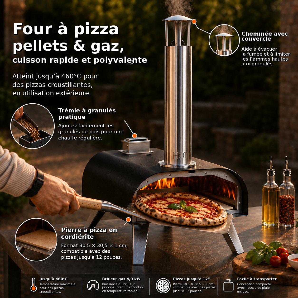 Four à pizza BIGHORN double combustible gaz et granulés