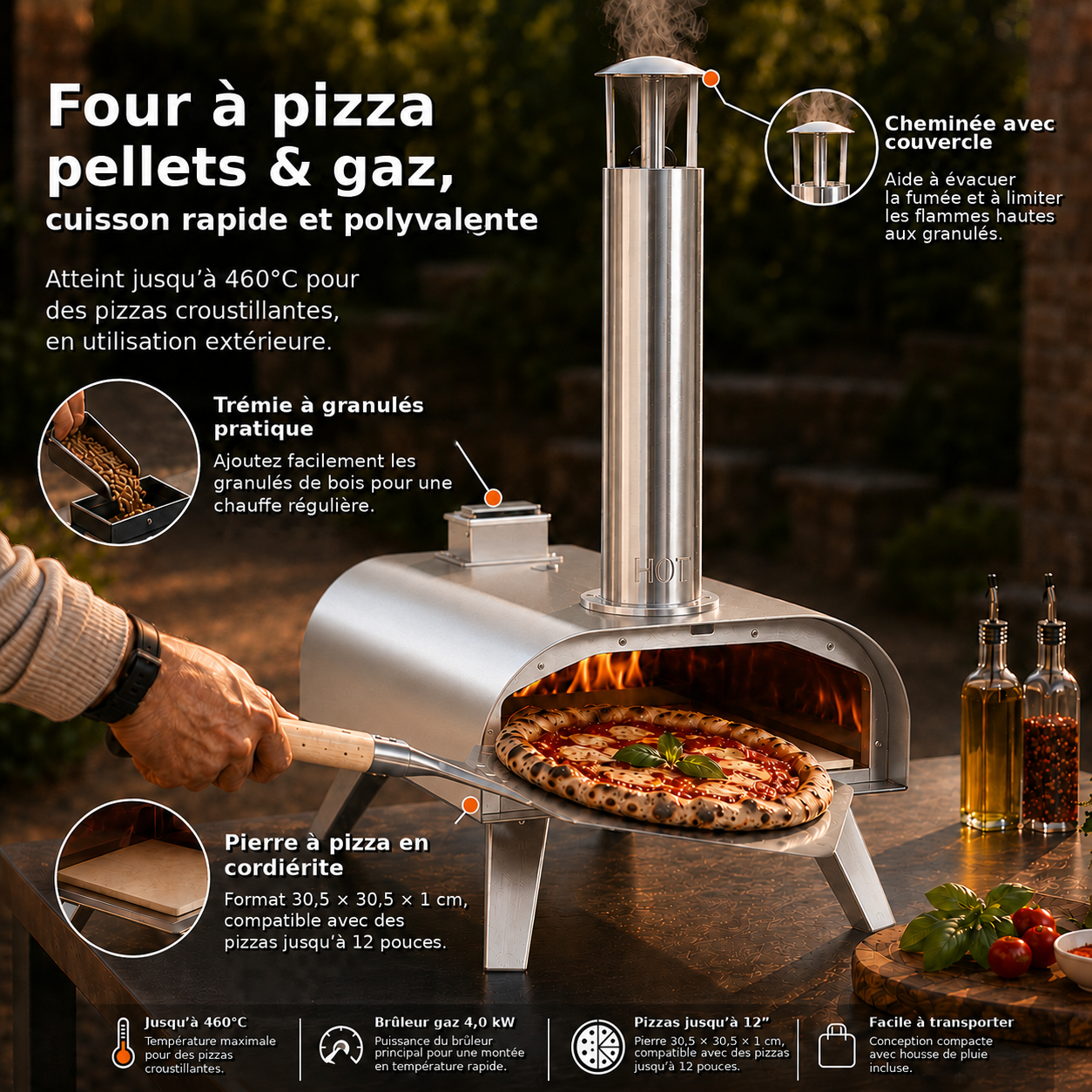Four à pizza BIGHORN double combustible gaz et granulés