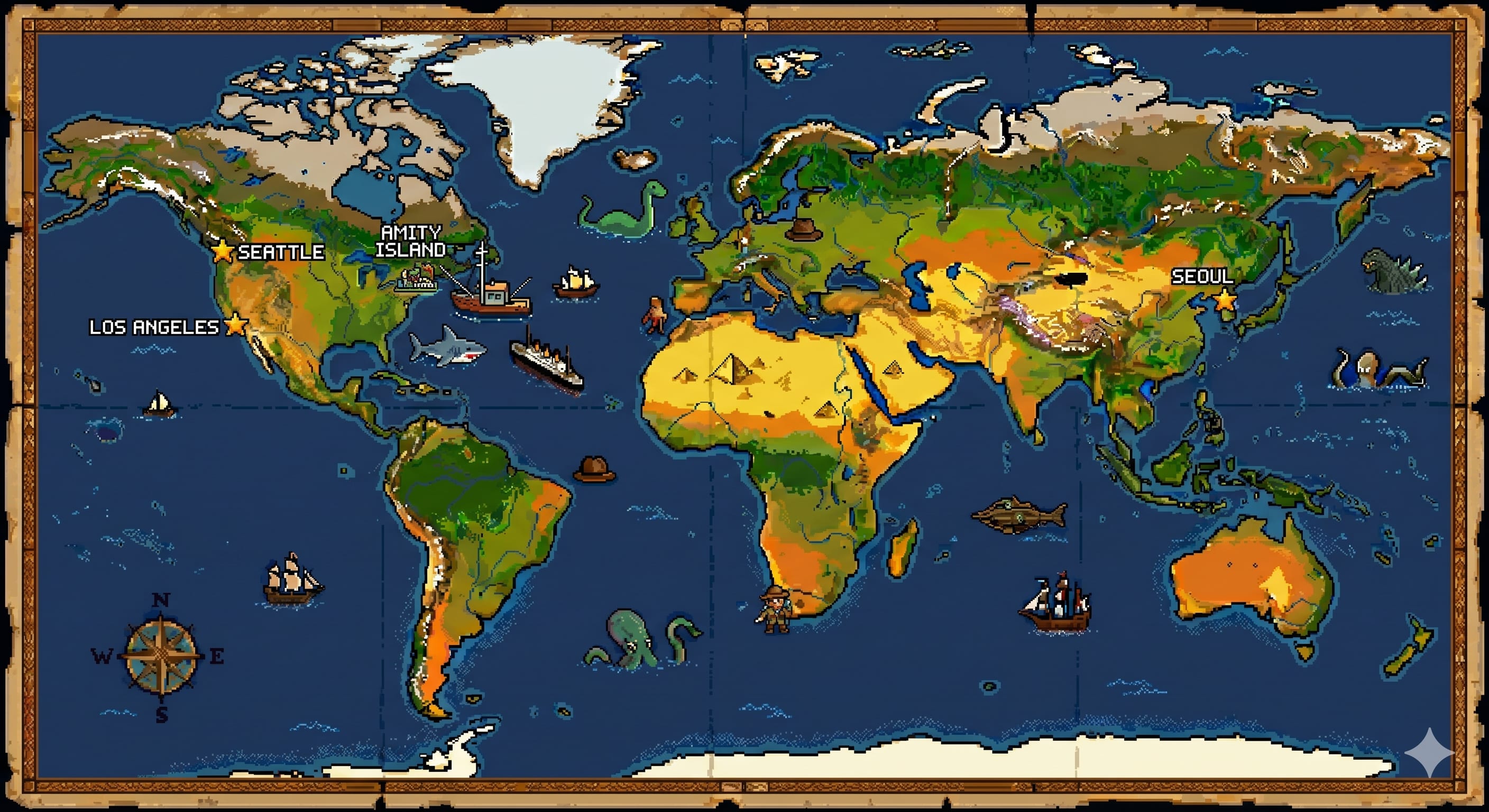 Pixel art world map