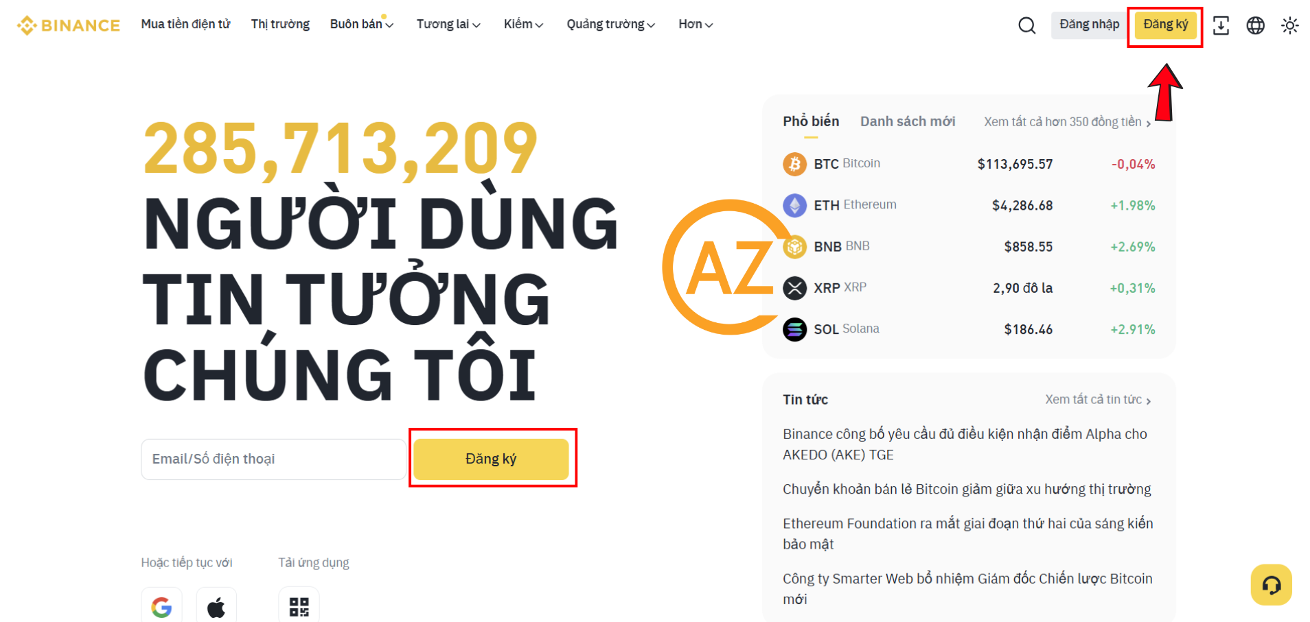 Truy cập trang web Binance