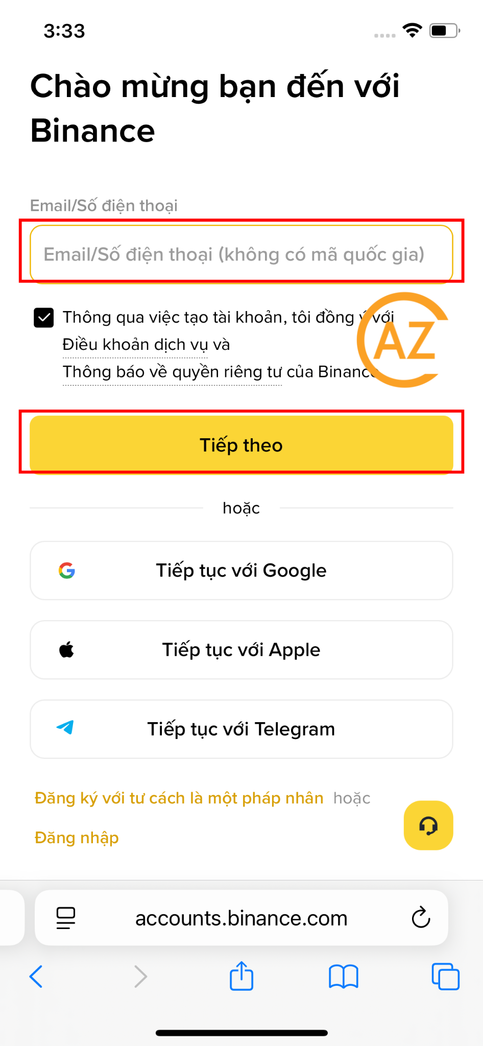 Truy cập trang web Binance trên Mobile
