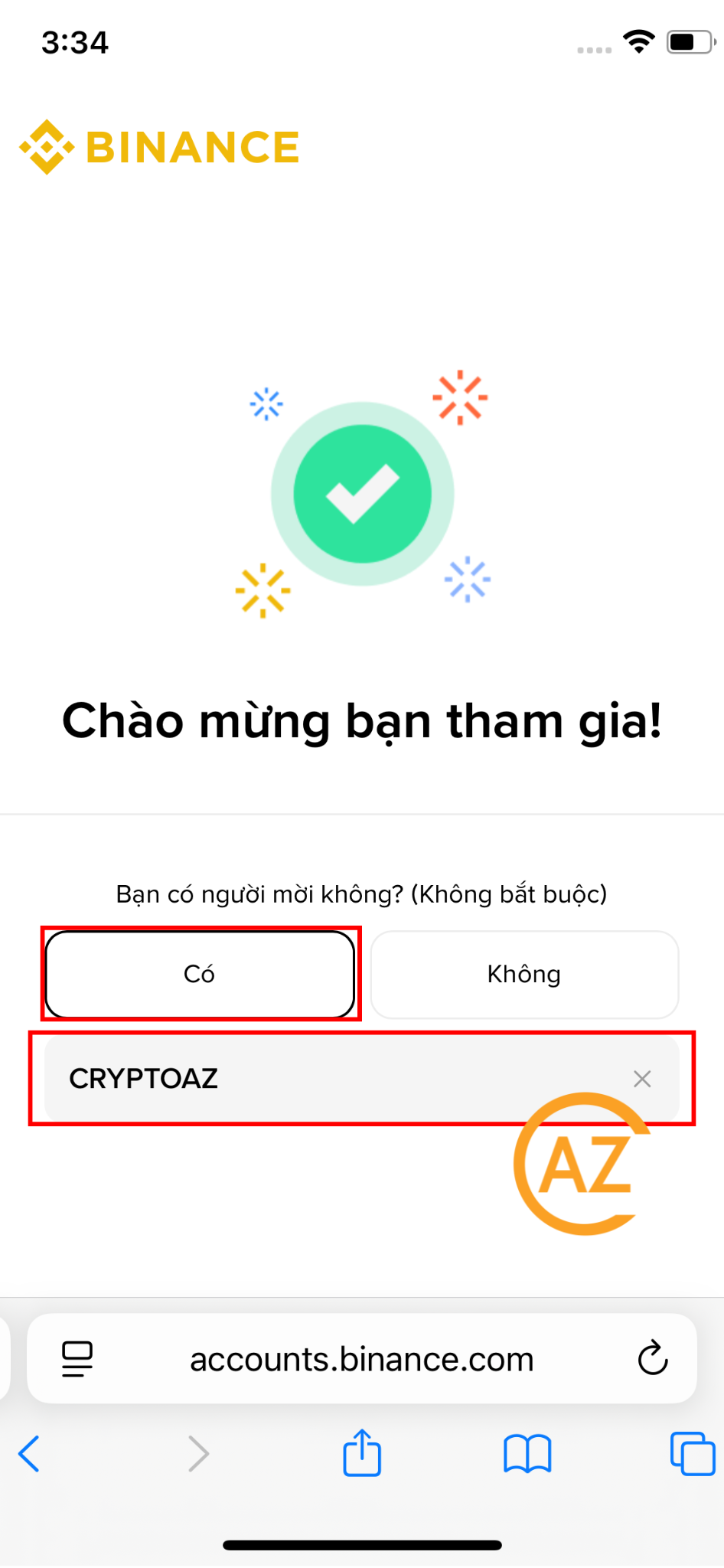 Hoàn tất tạo tài khoản