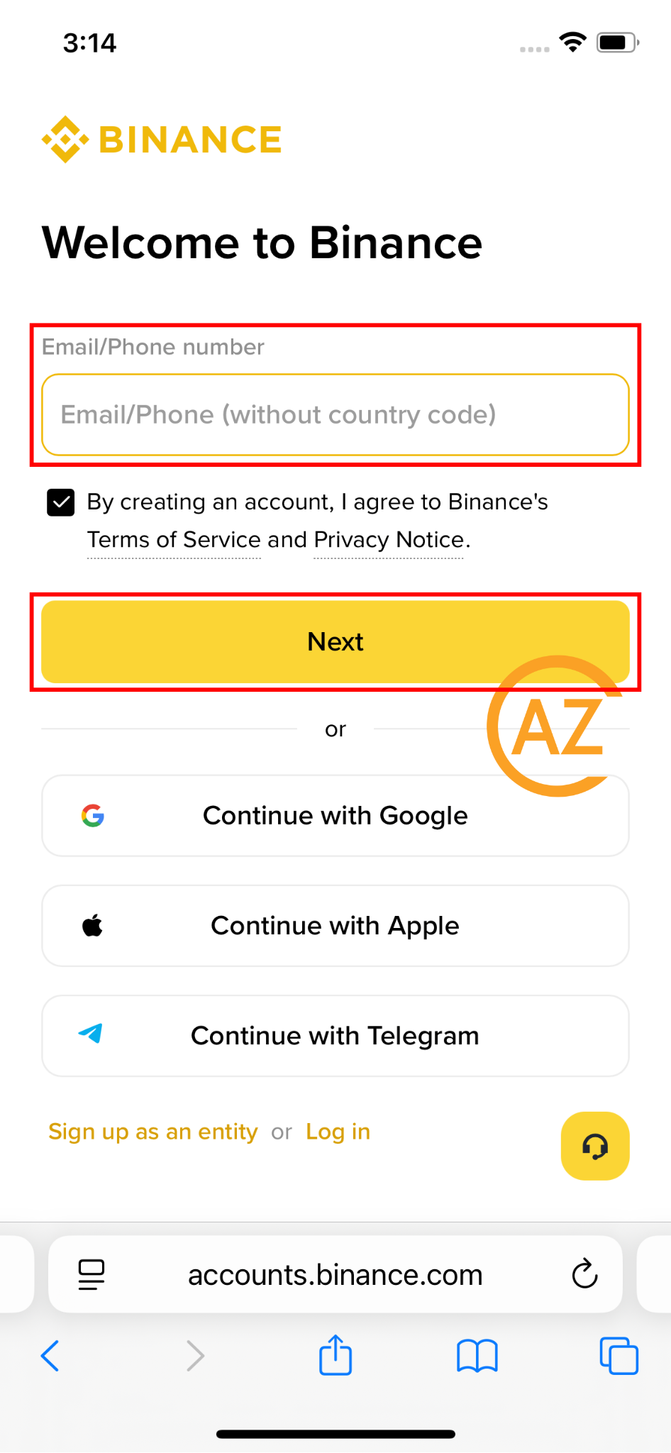 Visit Binance Website on Mobile