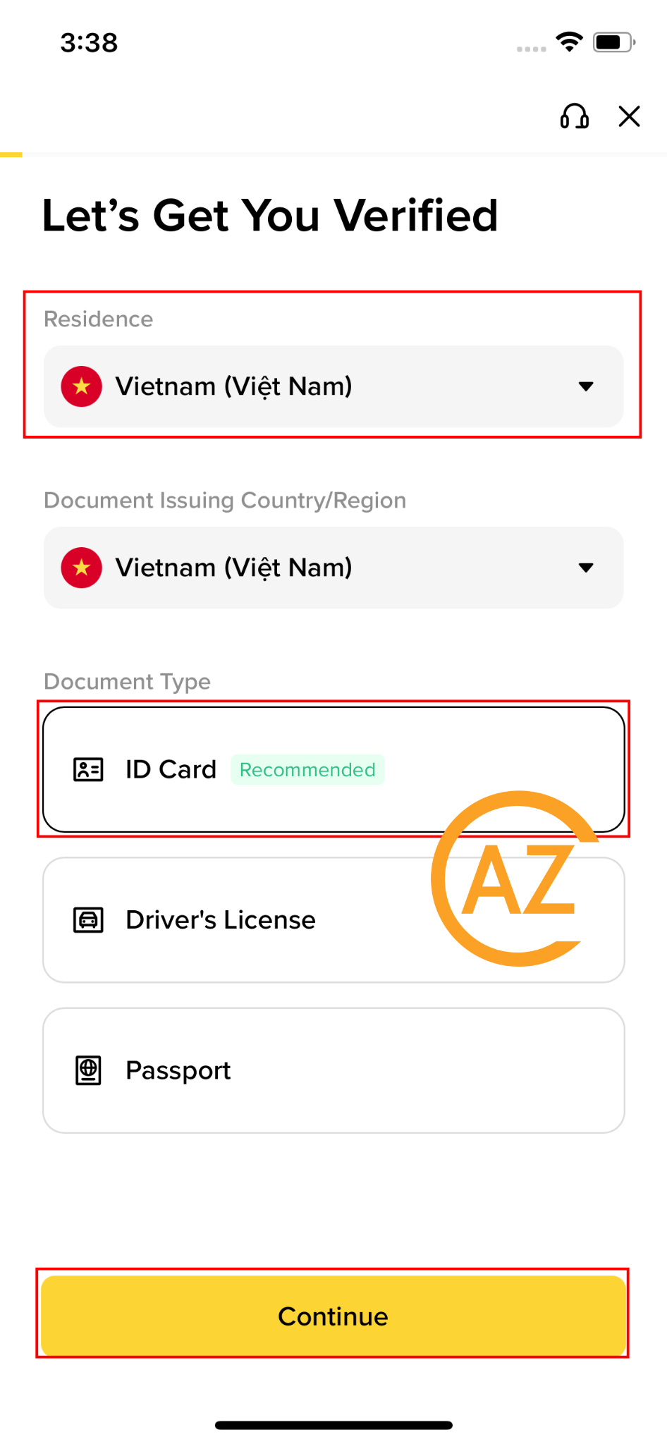 Choose nationality and select document type