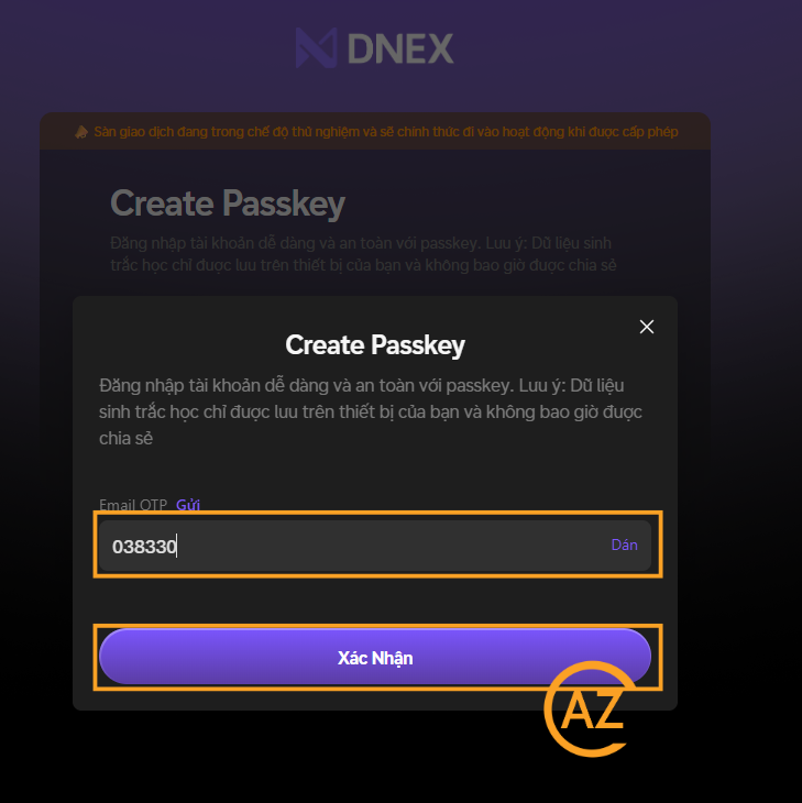 Complete create passkey