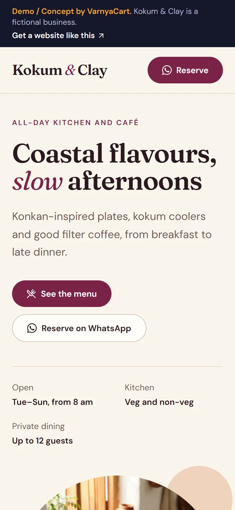 The Kokum & Clay demo website on a phone
