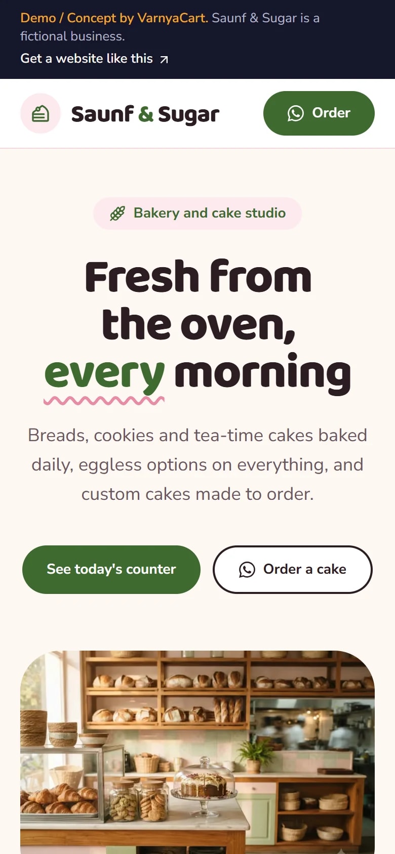 The Saunf & Sugar demo website on a phone
