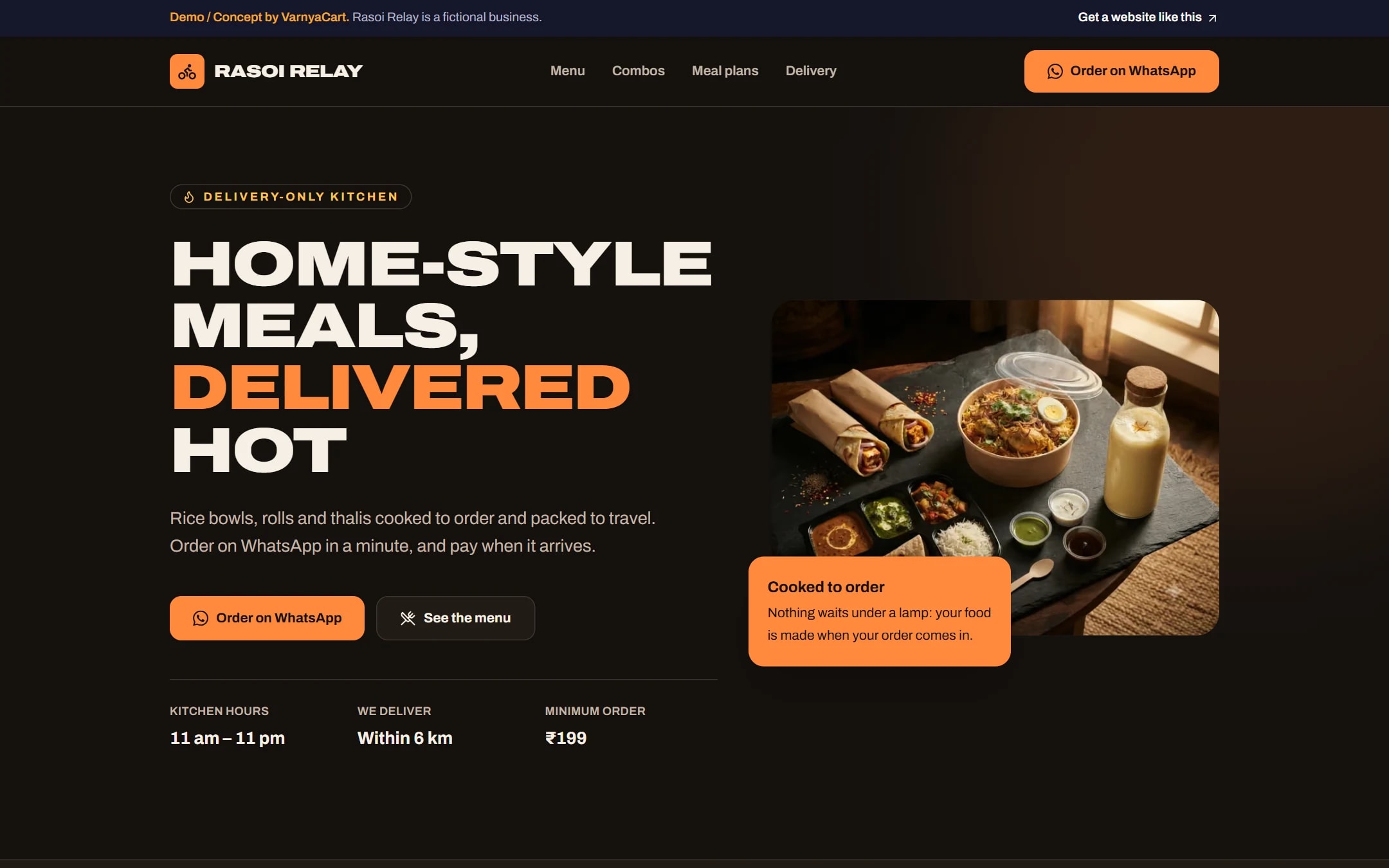 The Rasoi Relay demo website on a desktop screen