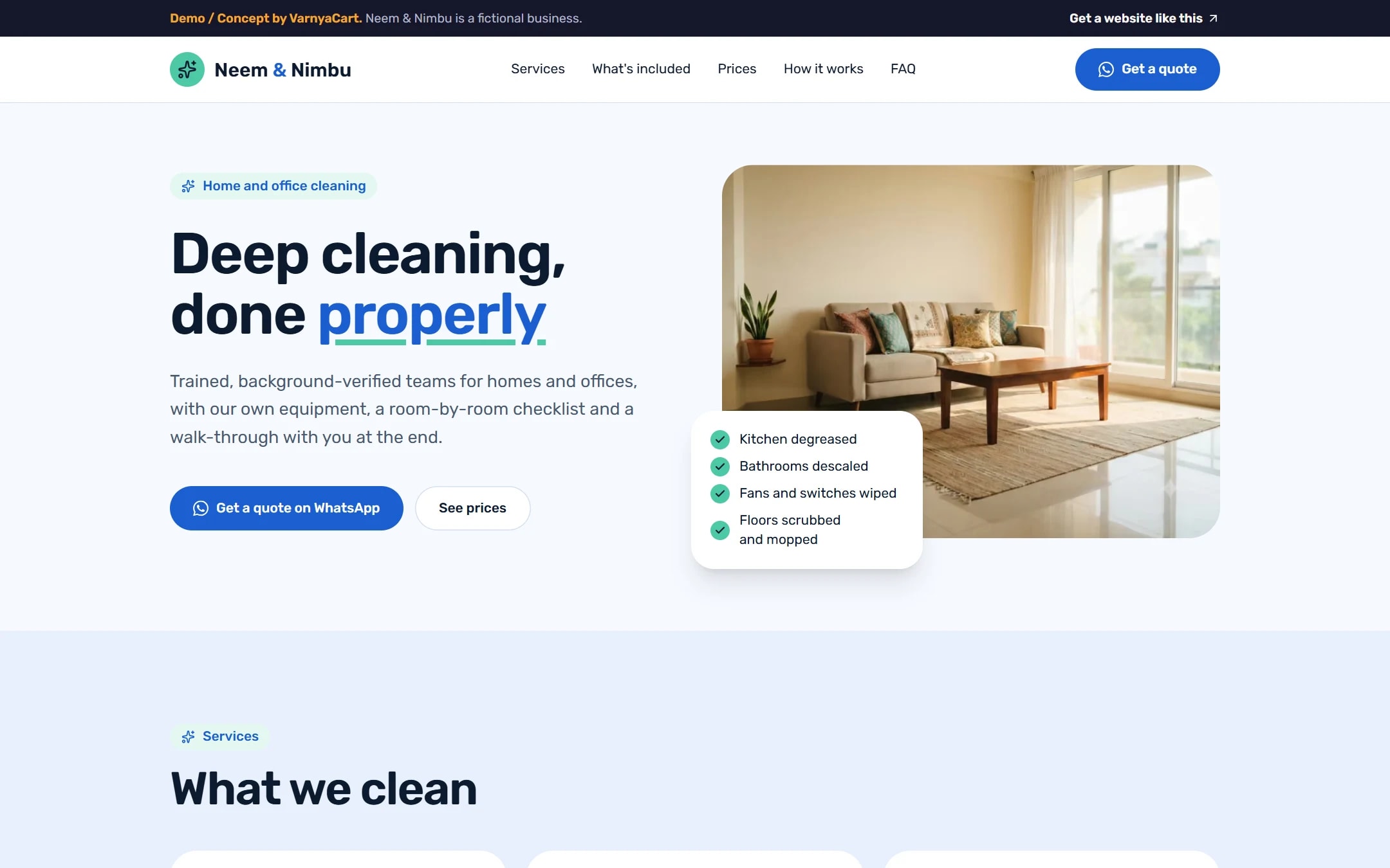 The Neem & Nimbu demo website on a desktop screen