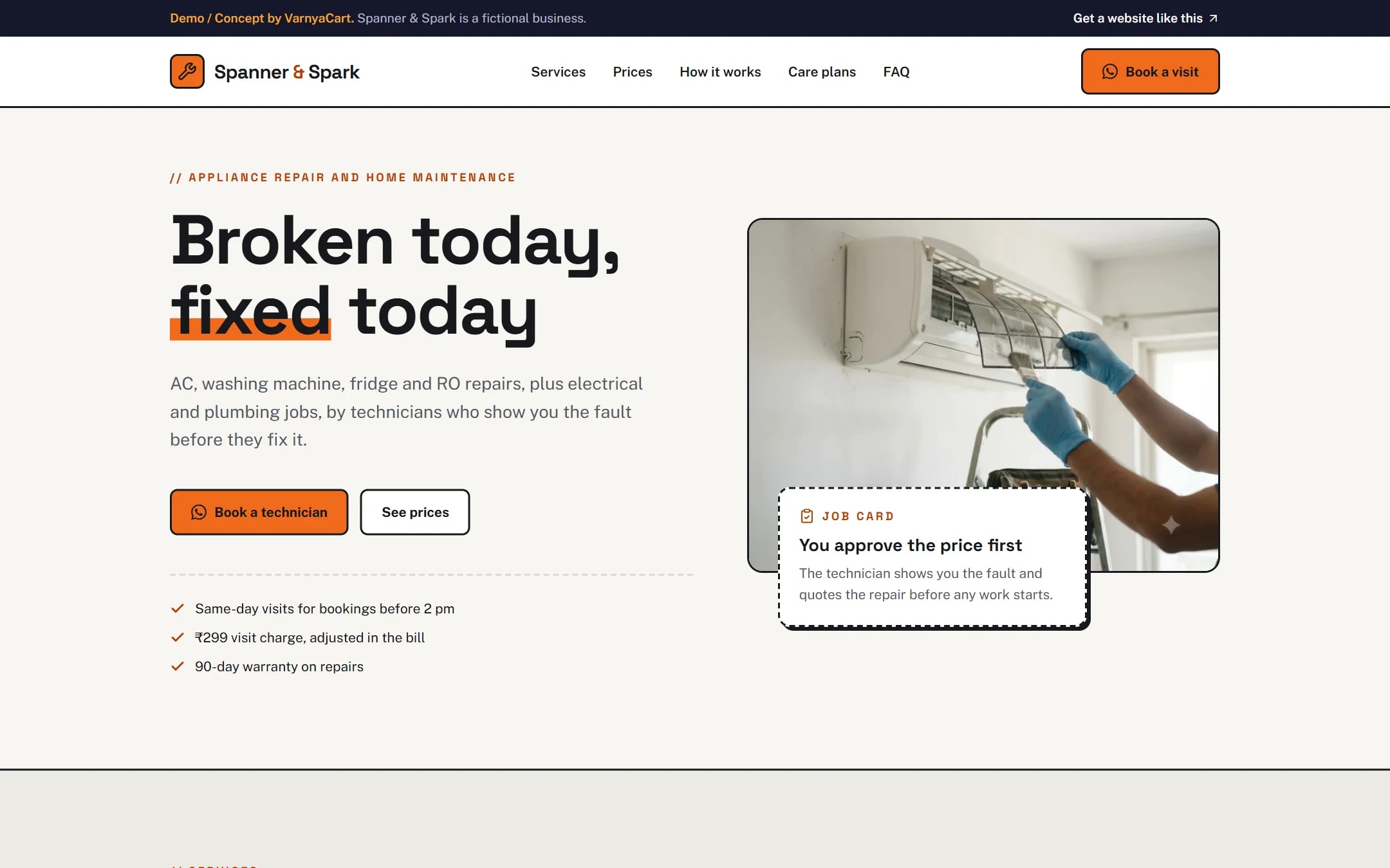 The Spanner & Spark demo website on a desktop screen