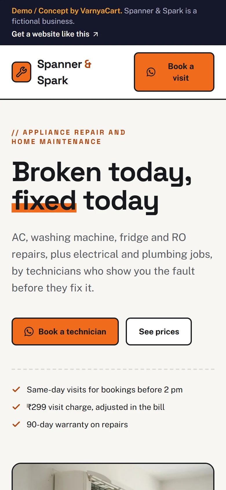 The Spanner & Spark demo website on a phone