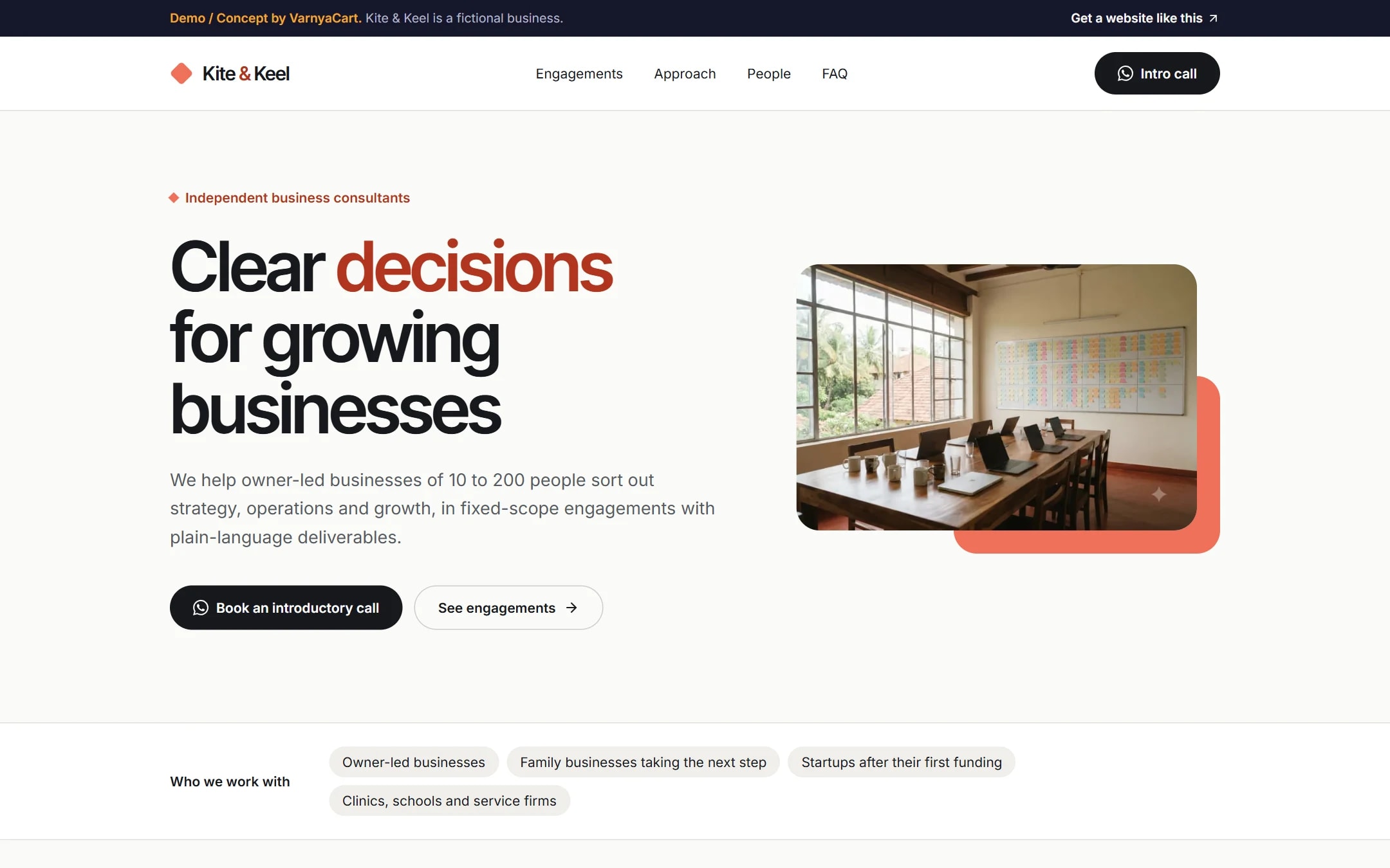 The Kite & Keel demo website on a desktop screen