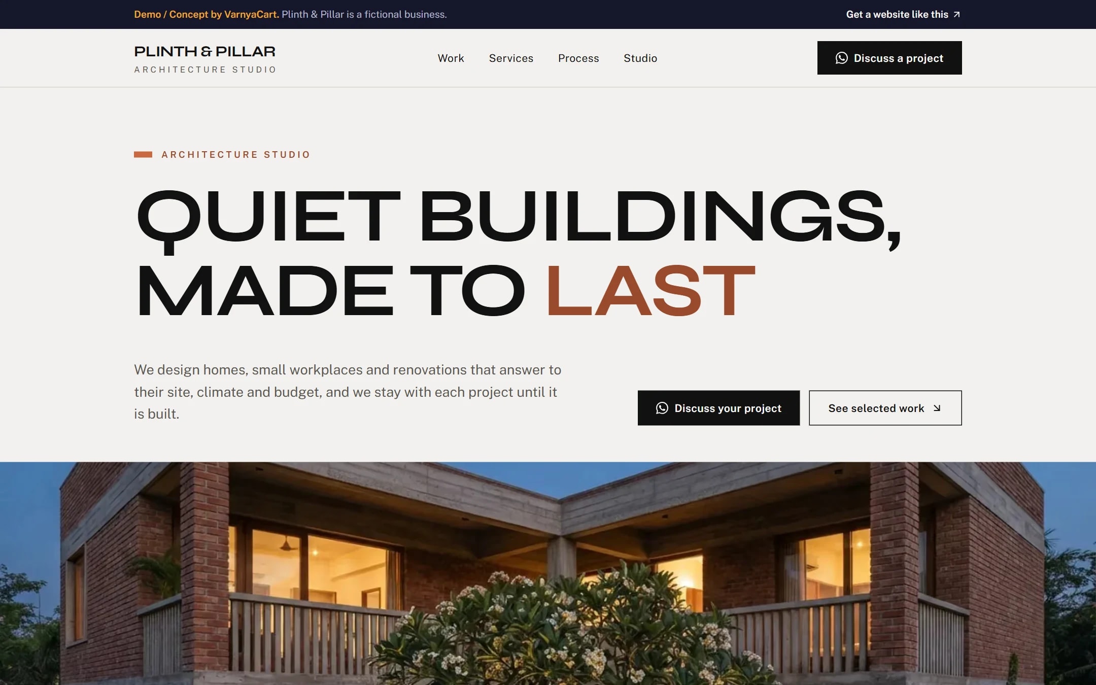 The Plinth & Pillar demo website on a desktop screen