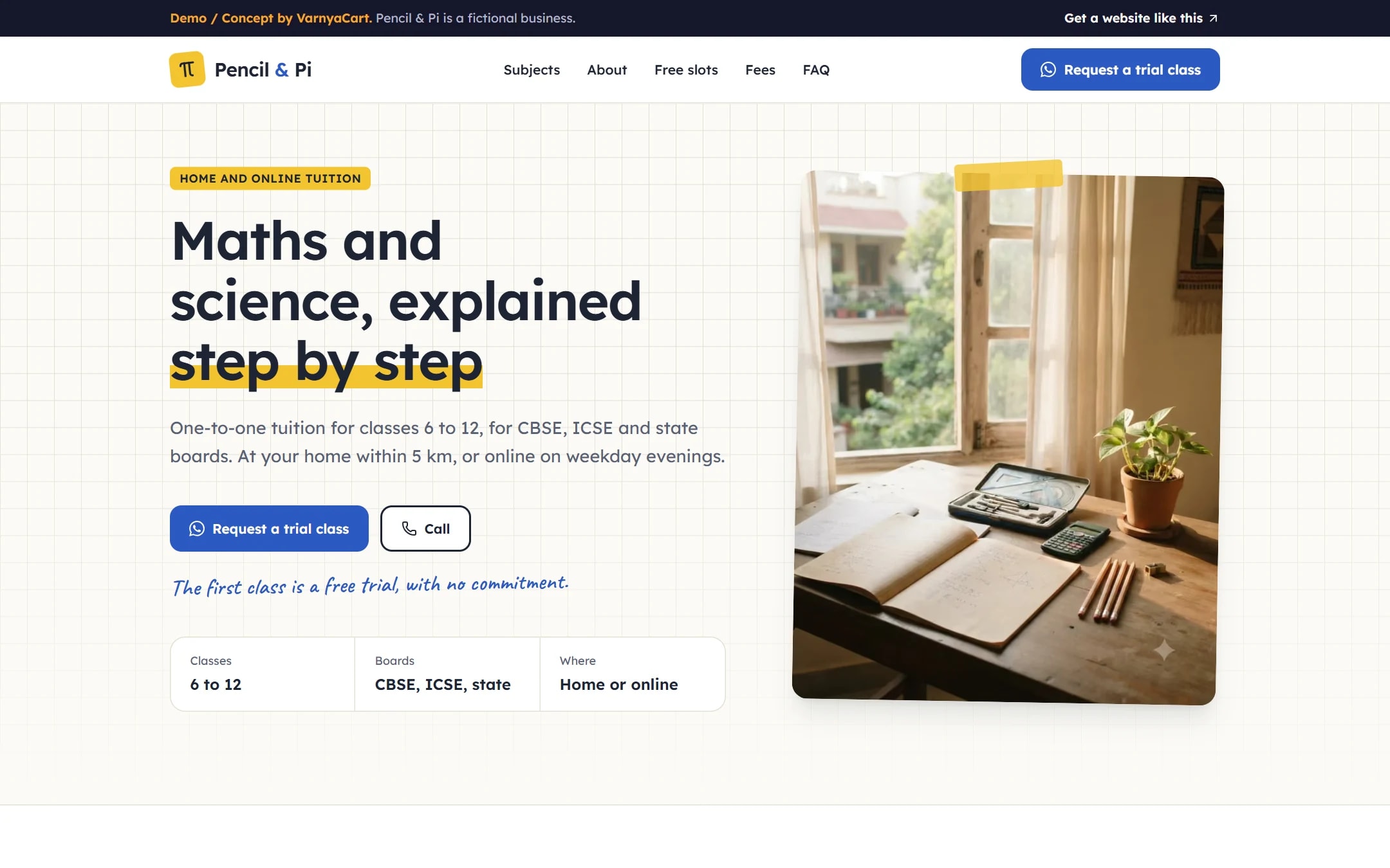 The Pencil & Pi demo website on a desktop screen