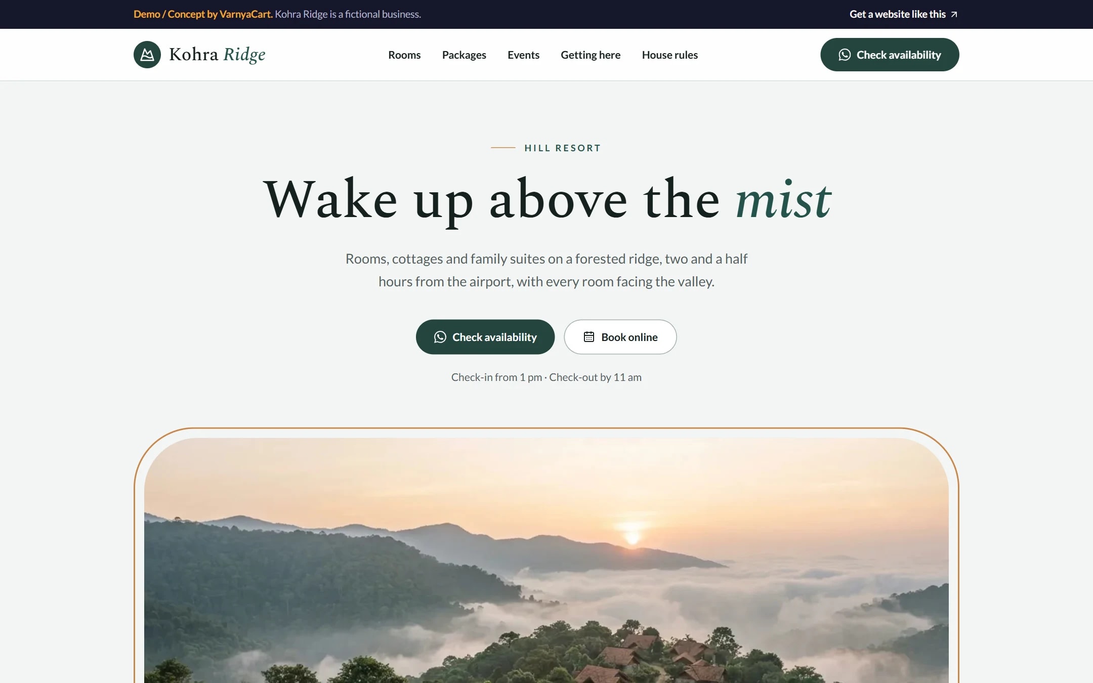 The Kohra Ridge demo website on a desktop screen