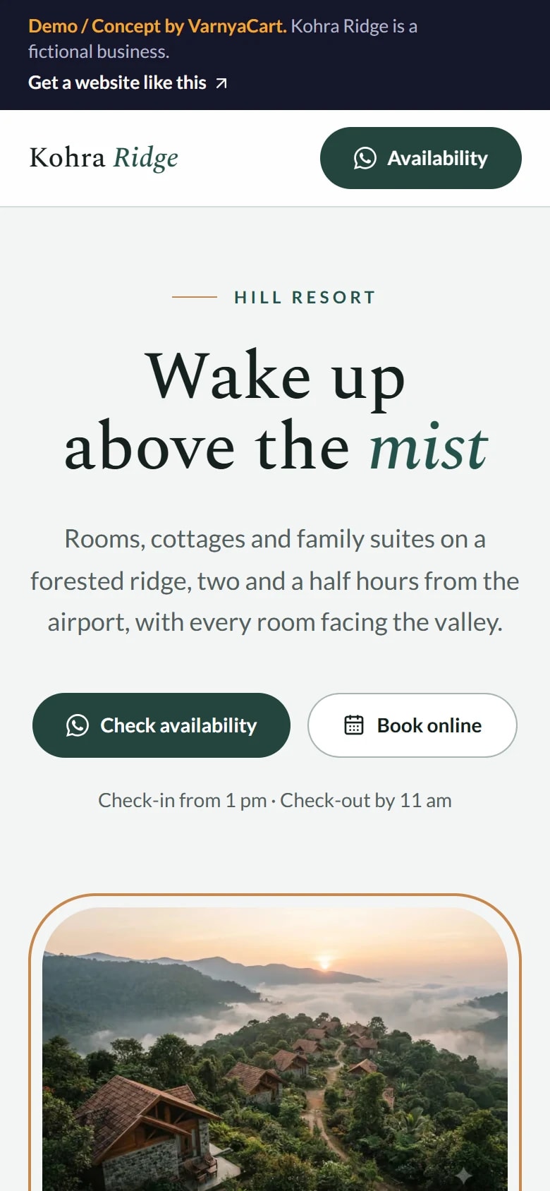 The Kohra Ridge demo website on a phone