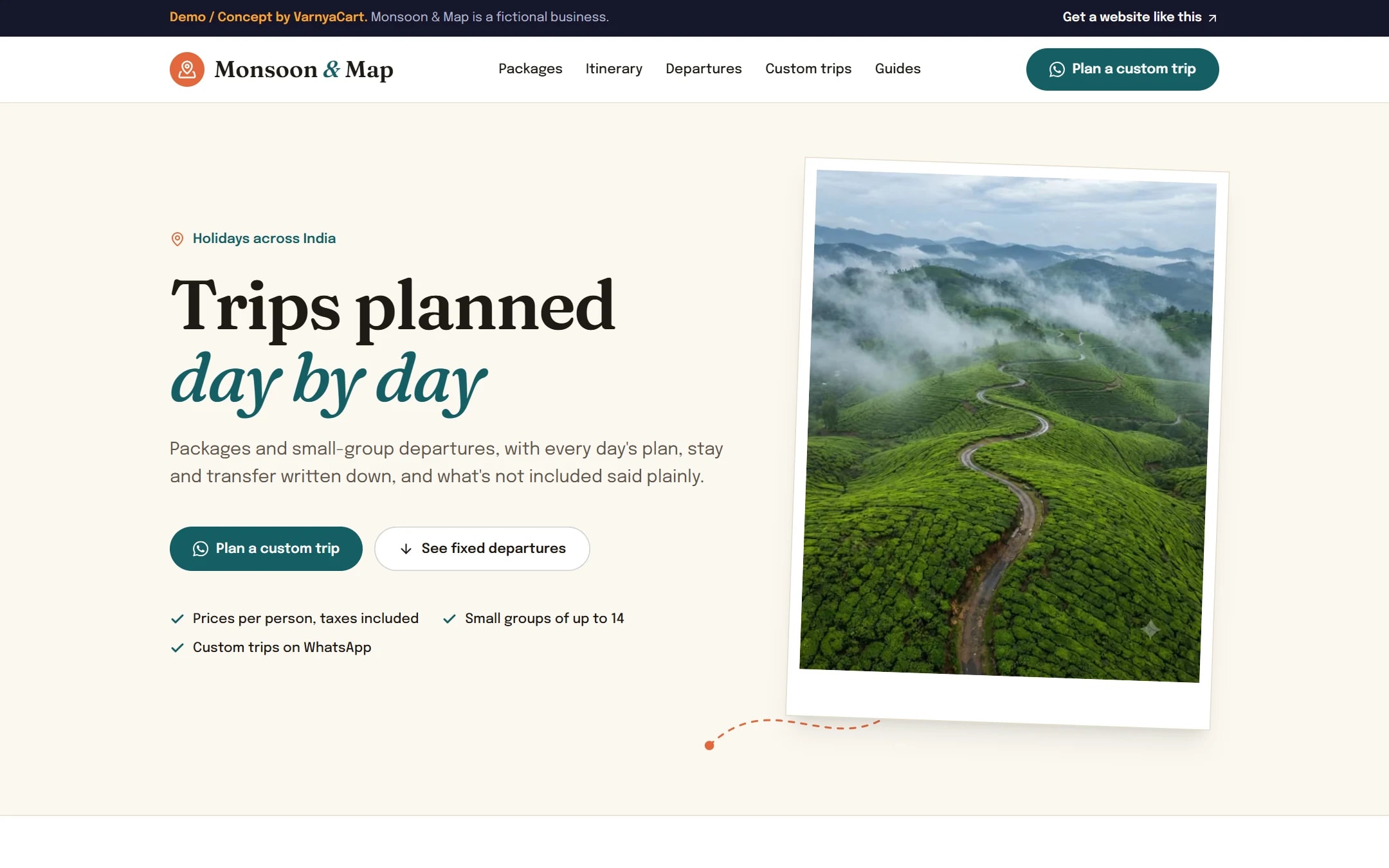 The Monsoon & Map demo website on a desktop screen