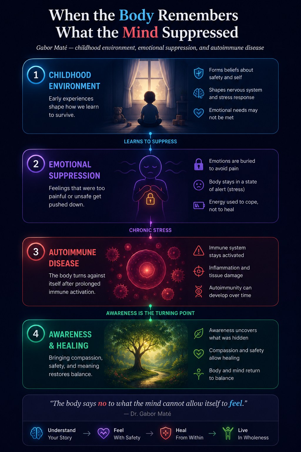 When the body remembers what the mind suppressed — Gabor Maté on childhood environment, emotional suppression, chronic stress, and autoimmune disease, with awareness and healing as the turning point