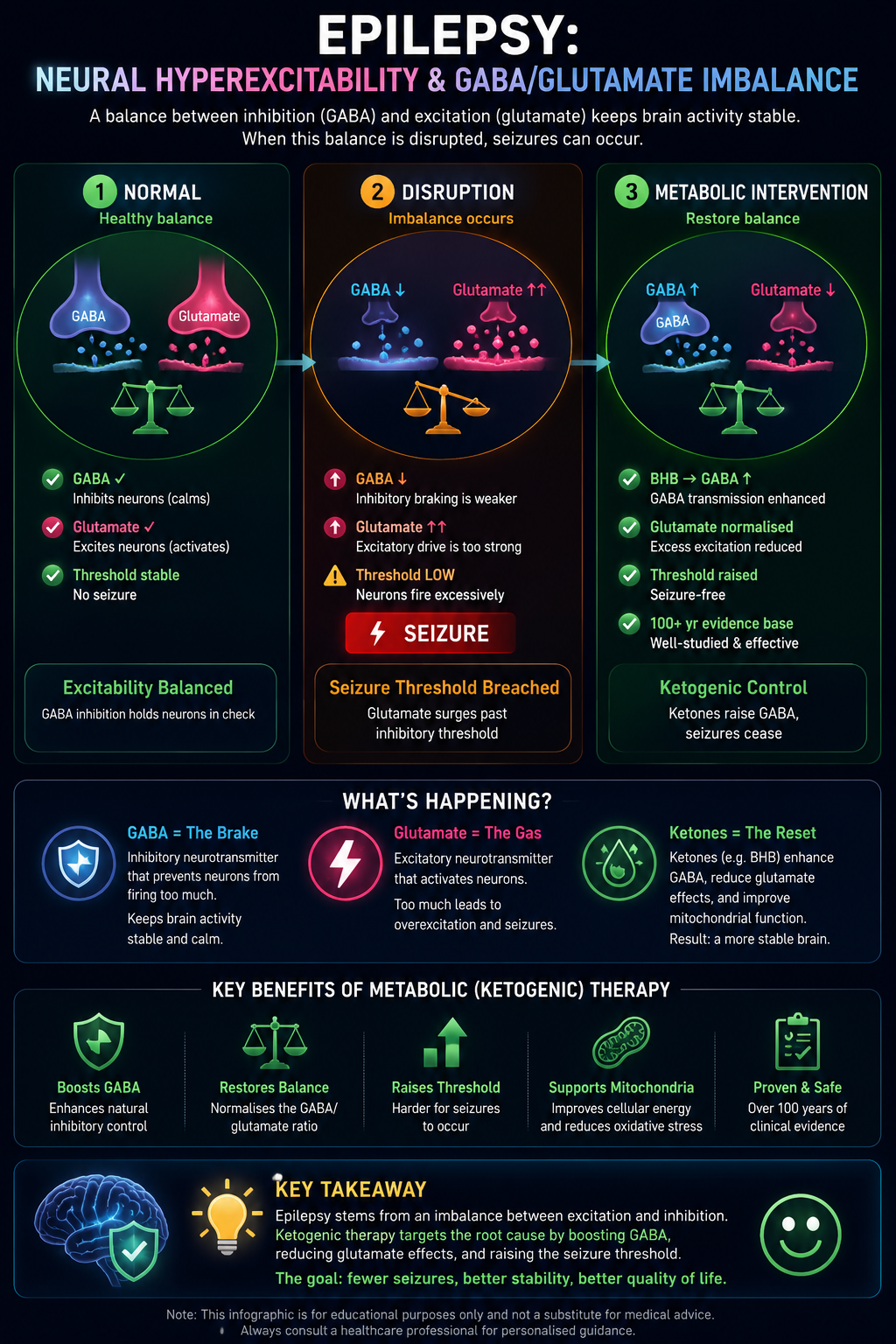 Epilepsy: neural hyperexcitability, GABA/glutamate imbalance and ketogenic treatment