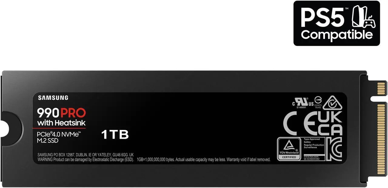 SAMSUNG SSD 990 PRO with Heatsink 1TB, PCIe 4.0, Sew. Read Speeds Up-to 7,450MB/s, Compatible with PlayStation®5 (MZ-V9P1T0CW) - Nuevo — eSwappa Store