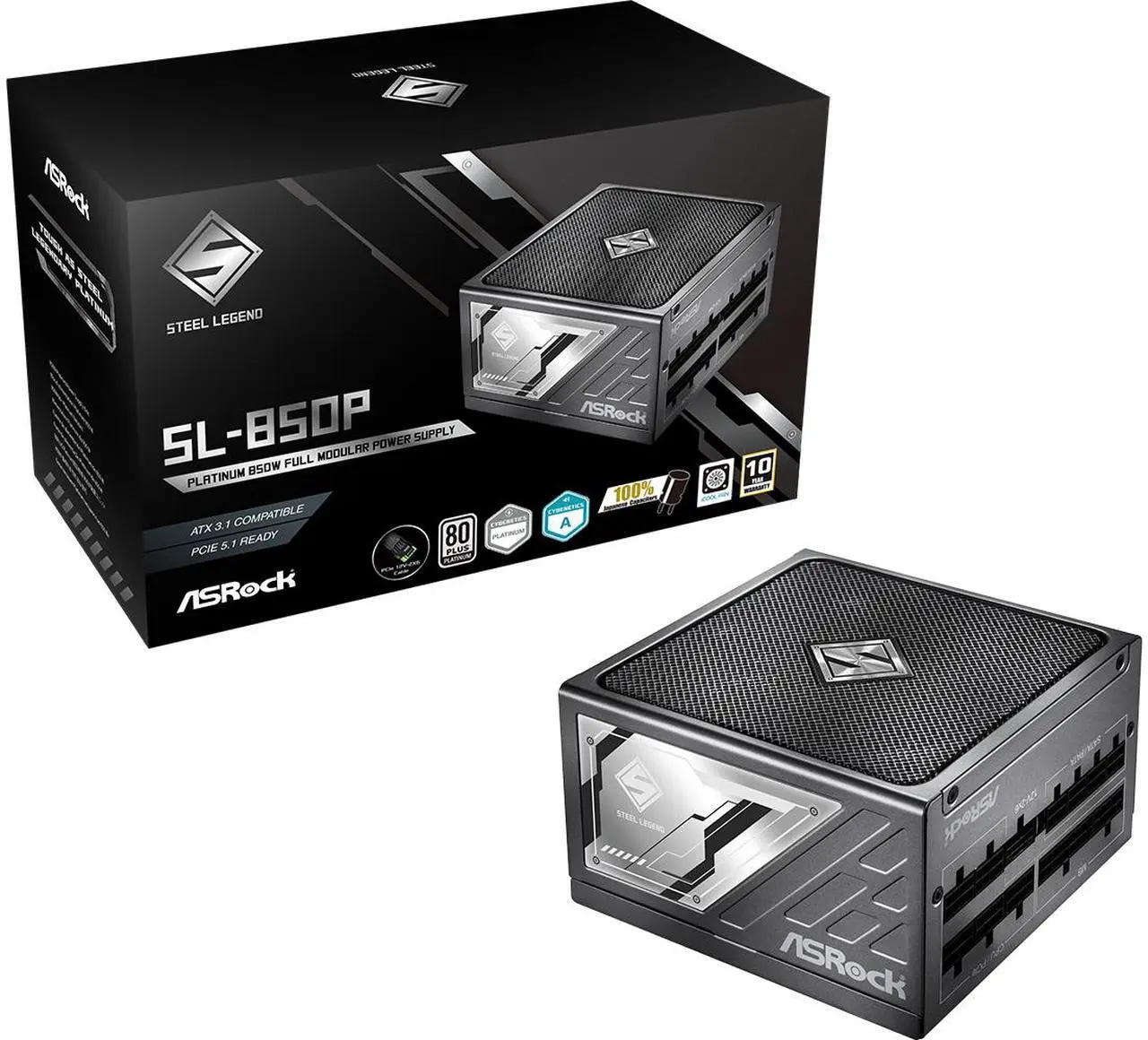 ASRock Steel Legend SL-850P 850W 80 PLUS GOLD & Cybenetics PLATINUM Full Modular Power Supply, ATX3.1 & PCIe5.1 Ready with Dual Color 12V-2x6 Cable, 10 Years Warranty - Nuevo — eSwappa Store