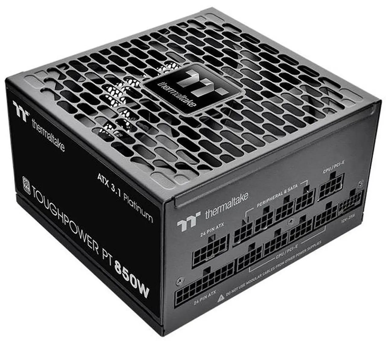 Thermaltake Toughpower PT 850W; ATX 3.1; Native PCIe 5.1 12V-2x6; Etched Flat Cables; Dual-Color H++ Connectors; 100% Japanese Capacitors; 135mm Hydraulic Bearing Fan; 80 Plus Platinum Certified - Nuevo — eSwappa Store