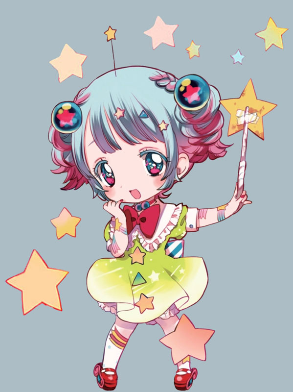 Dreamy☆Chelsea, a Magical Girl in a frilly pink dress, holding a wand with a cardboard star tapped to it.