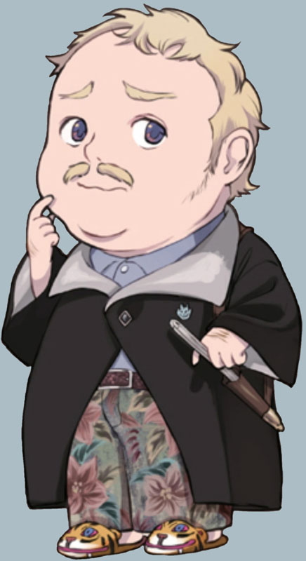 John Shepherdspie, a nervsou man with thinning blond hair and a small moustache.