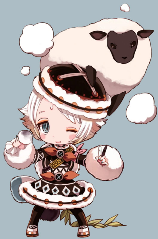 Pastel Mary, a Magical Girl dressed as a Himalayan shepherd, carrying art supplies and accompanied by a sheep.