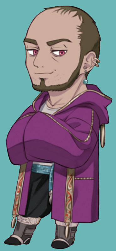 Navi Ru, a man in purple robes with a smug expression.