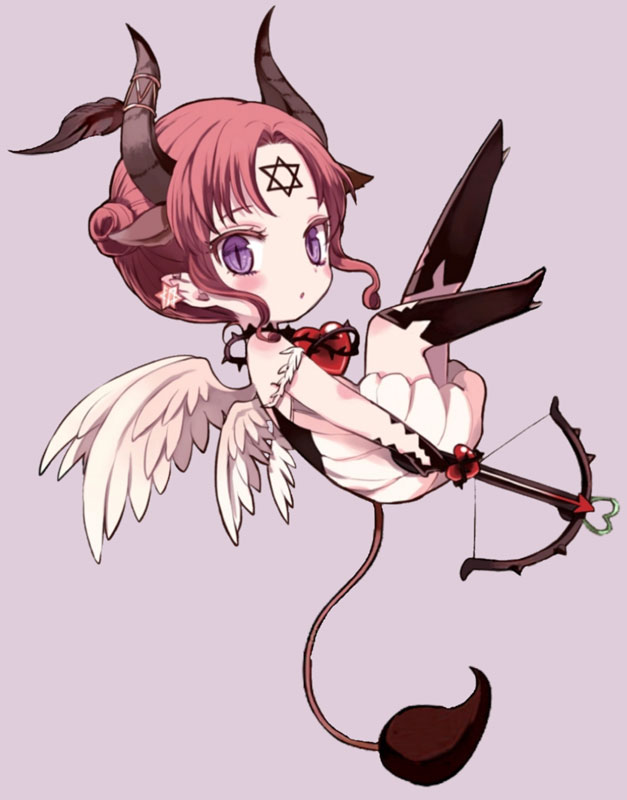 Love Me Ren-Ren, a cupid Magical Girl with angel wings and devil horns, carrying a bow.