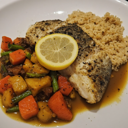 Soccer Star Inspired Sea Bass and Vegetable Plate