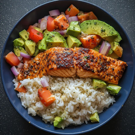 LeBron James Inspired Salmon Avocado Rice Bowl