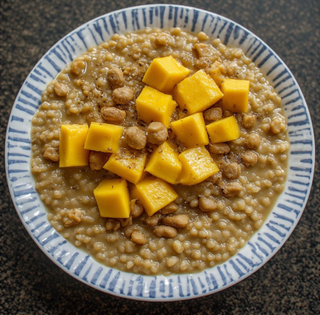 Vegan Millet Porridge with Peanut Butter & Mango