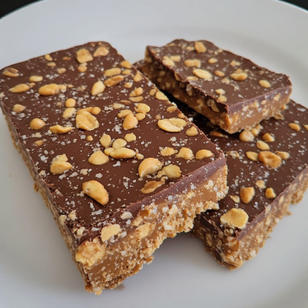 Homemade Snickers-style Bar (Nougat + Caramel + Peanuts + Chocolate)