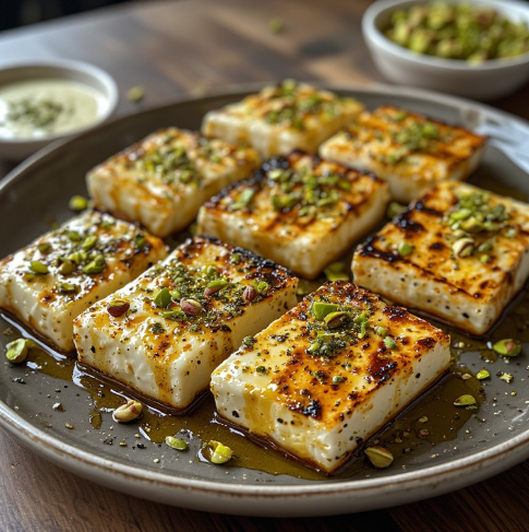Grilled Halloumi with Honey and Pistachio